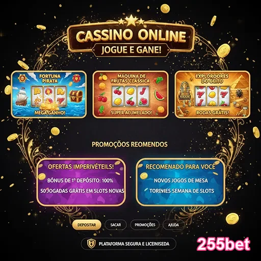 Tela de casino online com ícones de segurança e privacidade